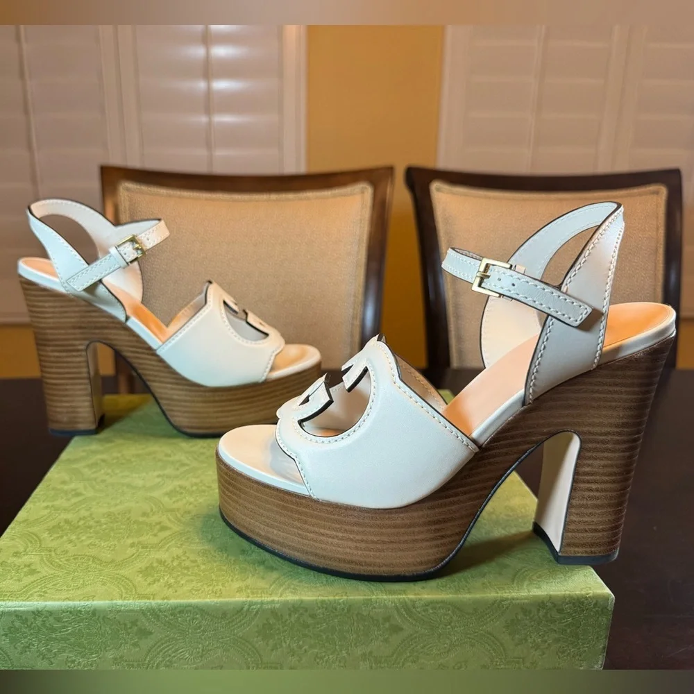 New Authentic Gucci GG Logo High Heel Platform Shoes Size 37 / US 7 - Picture 11 of 15